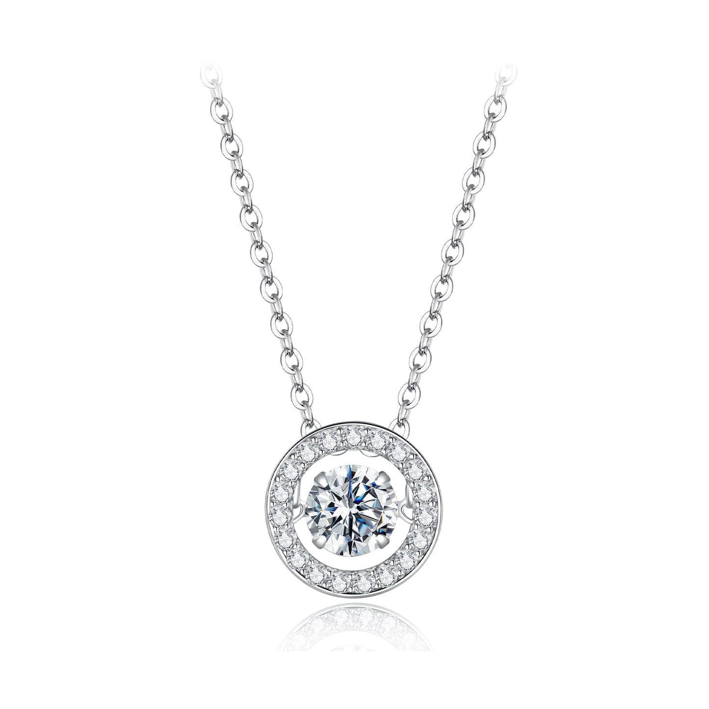 Sterling silver moissanite pendant necklace for women with white gold plating, 40+5cm chain, elegant jewelry design.