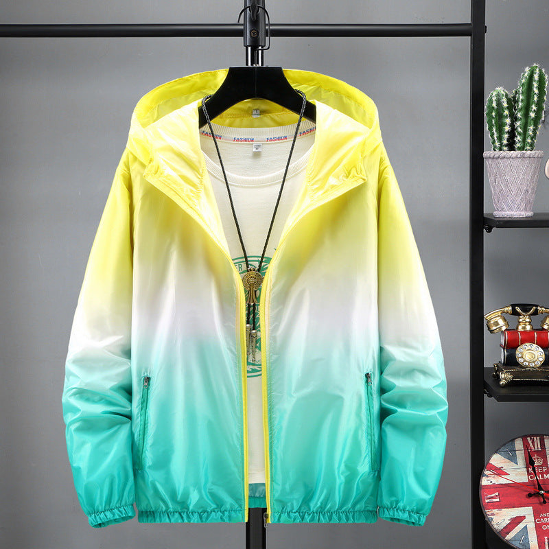 Lightweight hooded sun-protective jacket by FitiqueFit, shown in a neutral color, designed for outdoor sun protection.