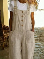 Casual Button Front Wide Leg Overalls