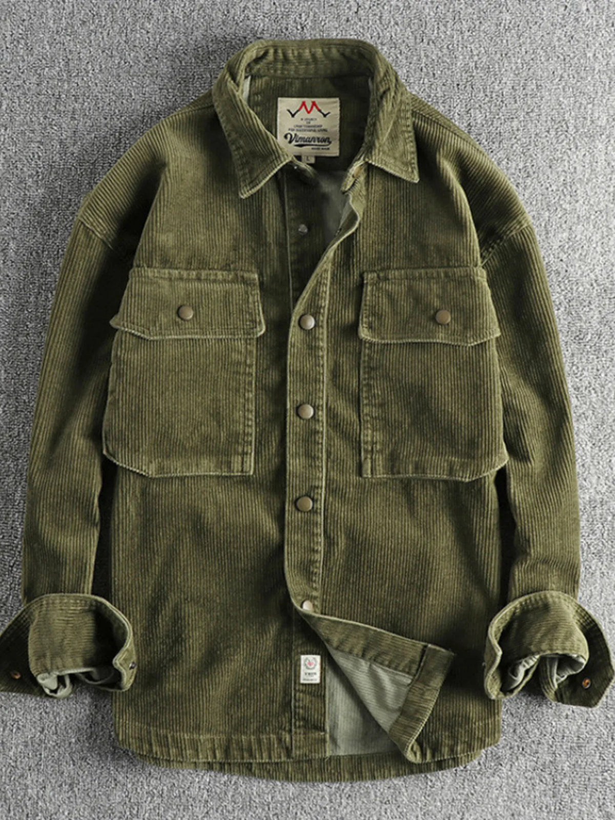 Men's plus size corduroy button-up long sleeve jacket from Trendsi, shown in a stylish, textured fabric with a classic collar.