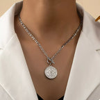 Chain link necklace by Shopimist featuring a vintage coin pendant, stylish jewelry accessory with intricate design.