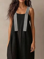 Striped straps midi dress by Shopimist featuring a fitted waist, sleeveless design, and a stylish midi length for summer wear.