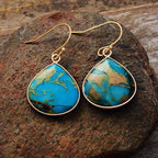 18K gold-plated earrings with natural stones, elegant jewelry featuring colorful gemstone accents and a polished finish.