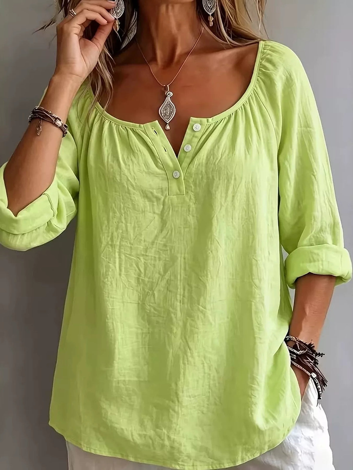 Plush Fashion Hub long sleeve top with button details, soft plush fabric, and a stylish, comfortable fit.