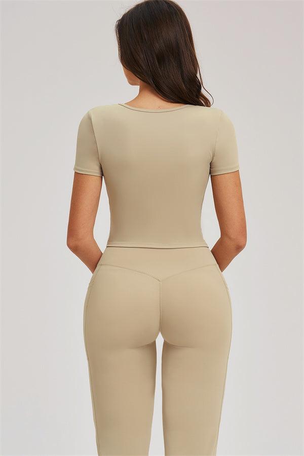 Fitglutes activewear Sizzle T-shirt and flared leggings 2-piece gymwear set, featuring breathable fabric and sporty fit for workout comfort
