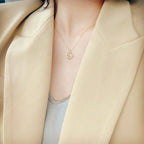 18K gold-plated zircon star circle pendant necklace with a delicate chain, showcasing a star and circle design for elegant style.