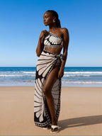 Women's high-neck swimsuit with built-in shelf bra by FitiqueFit, featuring a stylish design suitable for beach swimwear.