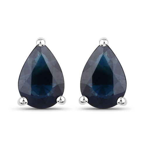 Genuine 1.60 carat blue sapphire earrings in 14K white gold with a classic stud design.