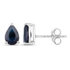 Genuine blue sapphire earrings with 14K white gold setting, featuring round sapphires and elegant jewelry design.