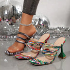 Open toe flare heels sandals by Plush Fashion Hub with stylish design, featuring a chic open toe and flared heel for a fashionable look.