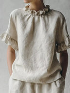 Plus size ruffled neck half sleeve blouse by Shopimist, featuring a stylish design and comfortable fit in a full size.
