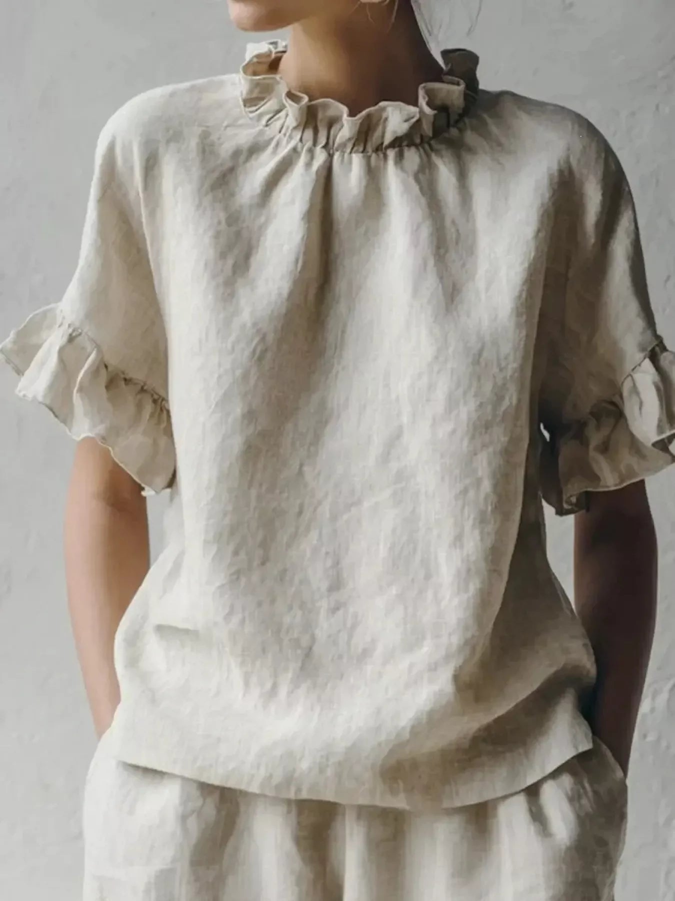 Plus size ruffled neck half sleeve blouse by Shopimist, featuring a stylish design and comfortable fit in a full size.