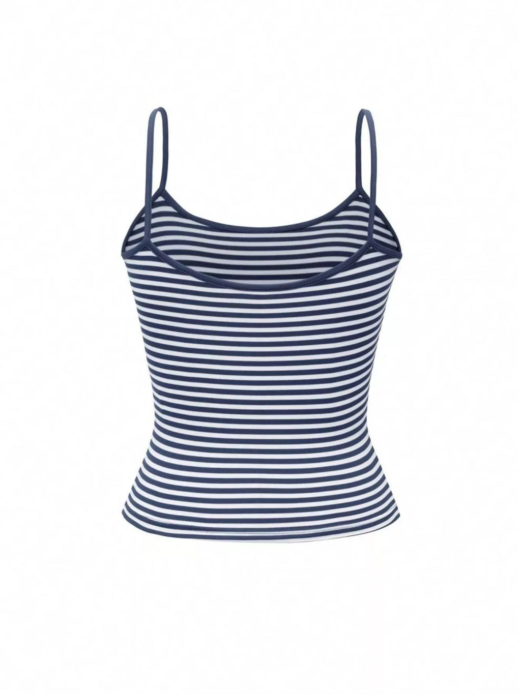 Striped scoop neck cami shirt by Plush Fashion Hub featuring blue and white horizontal stripes and a relaxed fit.