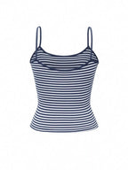 Striped scoop neck cami shirt by Plush Fashion Hub featuring blue and white horizontal stripes and a relaxed fit.