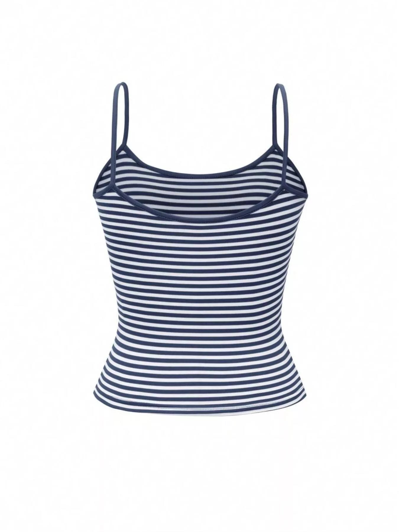 Striped scoop neck cami shirt by Plush Fashion Hub featuring blue and white horizontal stripes and a relaxed fit.