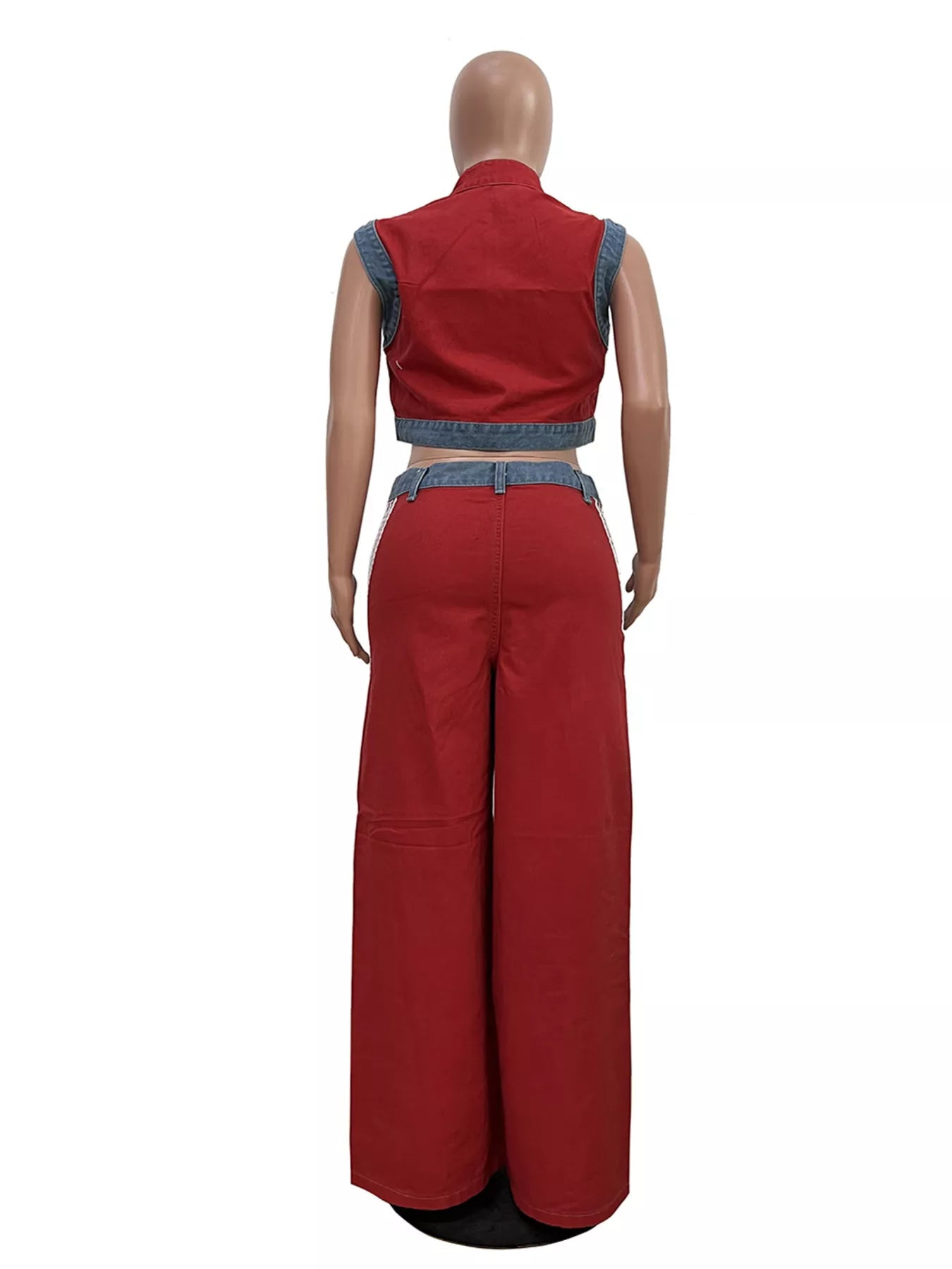 Zip front crop top and striped pants set by Shopimist, featuring a stylish crop top with a front zipper and matching striped trousers.