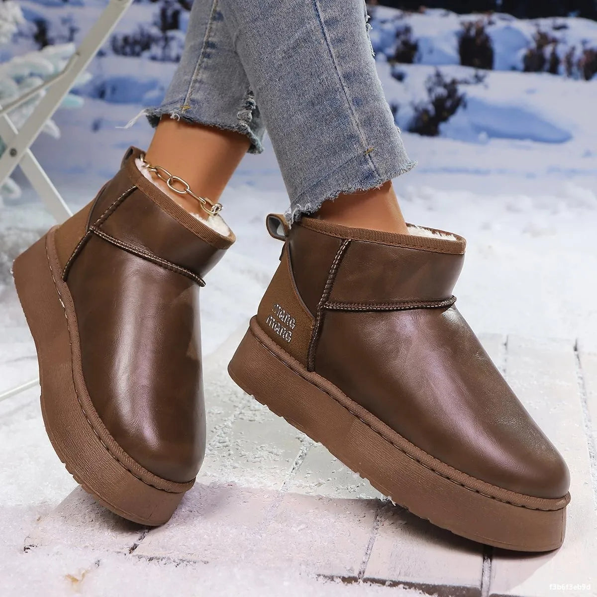 Faux-fur platform ankle boots by Trendsi, showcasing stylish shoes with plush fur detail and chunky heel for a trendy look.