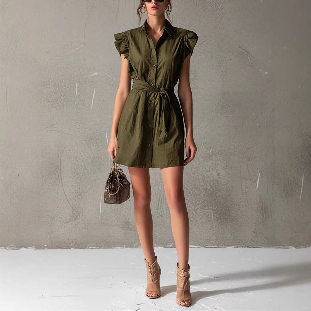 Women's slim fit drop-shoulder polo neck lace-up mini dress by FitiqueFit, casualwear with lace-up detail and stylish design.