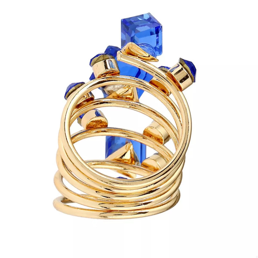 Multi-layered 18K gold-plated ring by Shopimist, featuring intricate design and shiny finish on a white background.