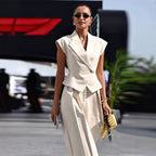 Women’s sleeveless waist-cinching two-piece suit set by FitiqueFit, casualwear with an elegant design and tailored fit.