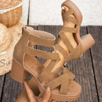 Women's open toe block heel sandals by Trendsi with faux leather straps and a comfortable, stylish design.