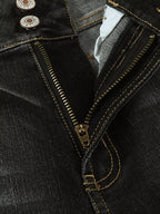 High waist distressed straight leg jeans by Trendsi, featuring a classic denim look with rips and a fitted high-rise waist.