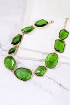 Geometrical shape zinc alloy frame resin necklace featuring modern design, stylish accessory with colorful resin accents.