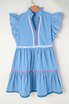 Cotton ruffled notched cap sleeve mini dress by Trendsi featuring a stylish, feminine design with ruffle details and a mini length.