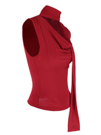 Elegant satin-feel cowl neck sleeveless blouse with ruched detail, versatile cami top from Trendsi, shown in a close-up view.