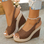 Women's open toe high wedge sandals by Trendsi featuring a stylish design and comfortable summer heel for warm weather wear