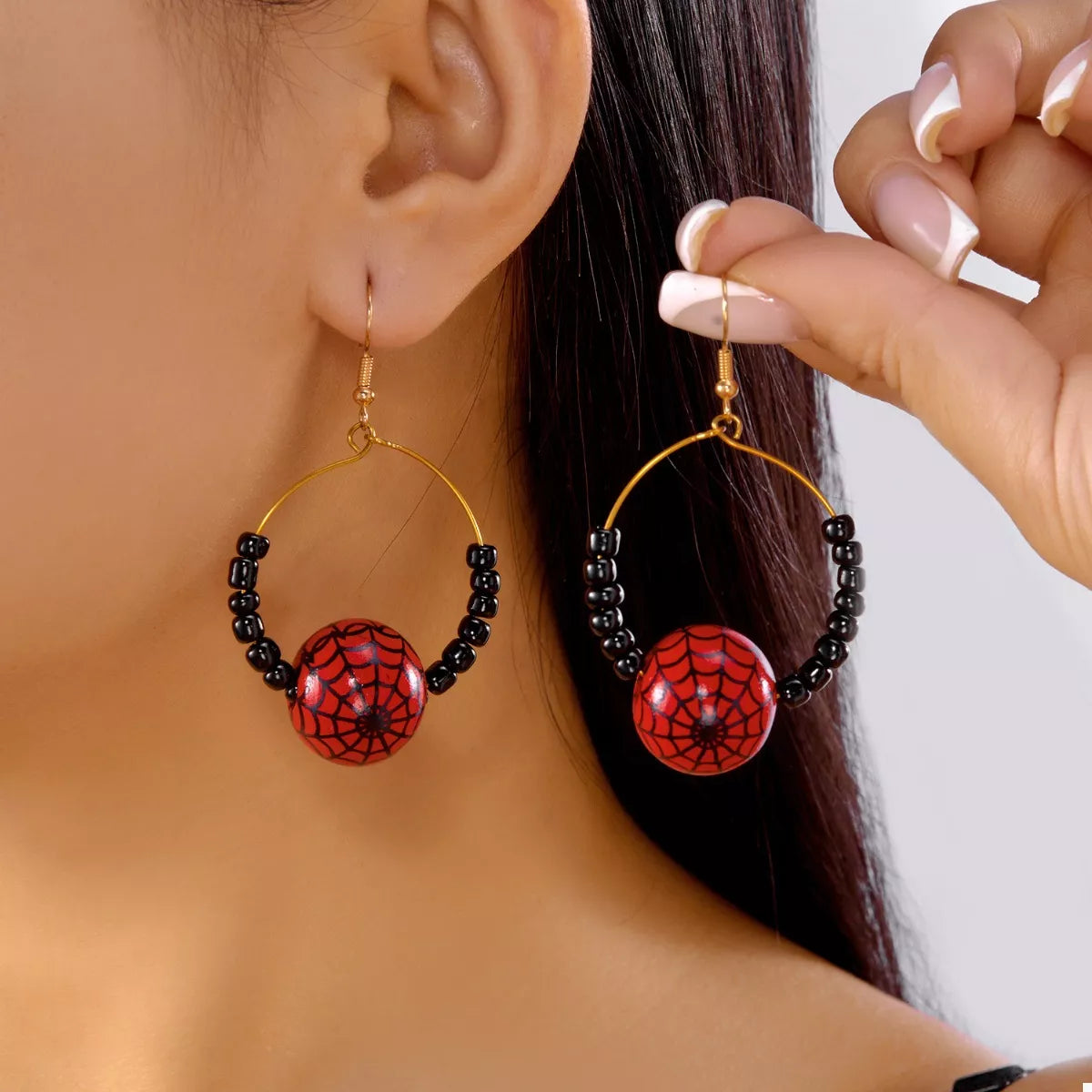 18K gold-plated Halloween bead earrings with spooky themed beads, stylish dangle earrings by Plush Fashion Hub.