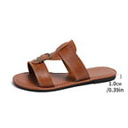 Shopimist buckled leather slide sandals with adjustable straps and a sleek design, perfect for casual summer wear.
