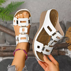 Shopimist open toe wedge sandals with cork heels and tan straps, perfect for casual summer outfits.