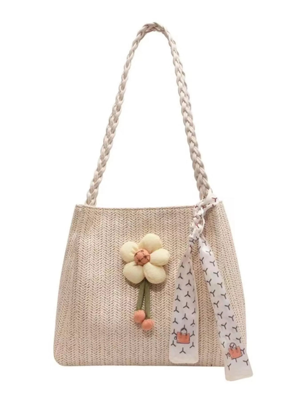 Woven straw tote bag with floral decor, stylish and eco-friendly, ideal for summer outings and casual fashion by Shopimist.