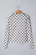 Polka Dot Mesh Long Sleeve Stand Neck Sheath Top