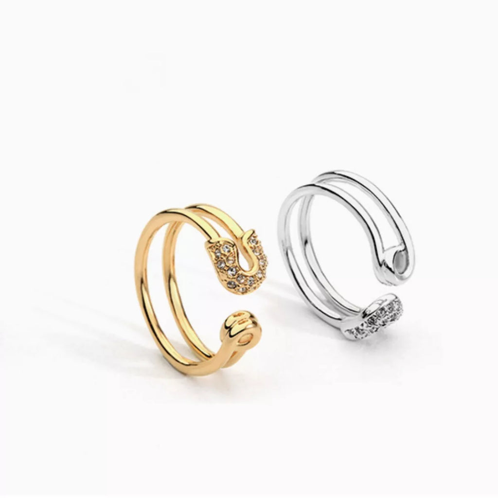 Silver zircon double band open ring by Shopimist with sparkling stones and sleek design, showcasing a modern jewelry style.