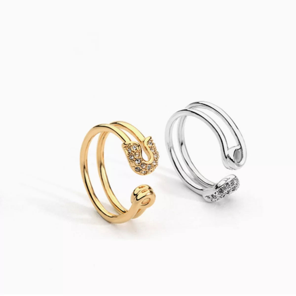 Silver zircon double band open ring by Shopimist with sparkling stones and sleek design, showcasing a modern jewelry style.