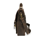Plush Fashion Hub top layer leather one-shoulder crossbody laptop bag with sleek design and adjustable strap.