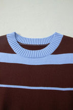Striped Short Sleeve Round Neck Casual Knit Top