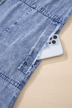VYSN raw hem button-down long sleeve denim dress with casual style, featuring a classic collar and relaxed fit.