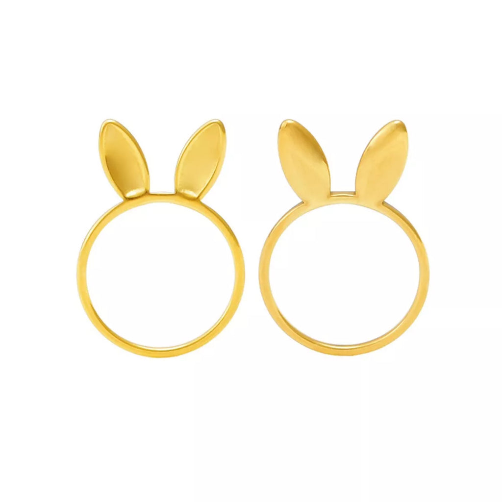 18K gold-plated bunny ear ring from Shopimist featuring a cute bunny ear design and shiny gold finish.