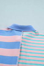 Stripe Exposed Seam Mixed Patchwork Loose Short Set from Shopimist featuring patchwork design and relaxed fit shorts.