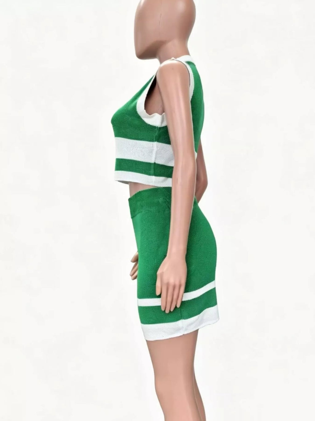 Contrast trim knit tank top and skirt set from Shopimist featuring coordinated design and soft, comfortable fabric.