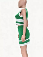 Contrast trim knit tank top and skirt set from Shopimist featuring coordinated design and soft, comfortable fabric.