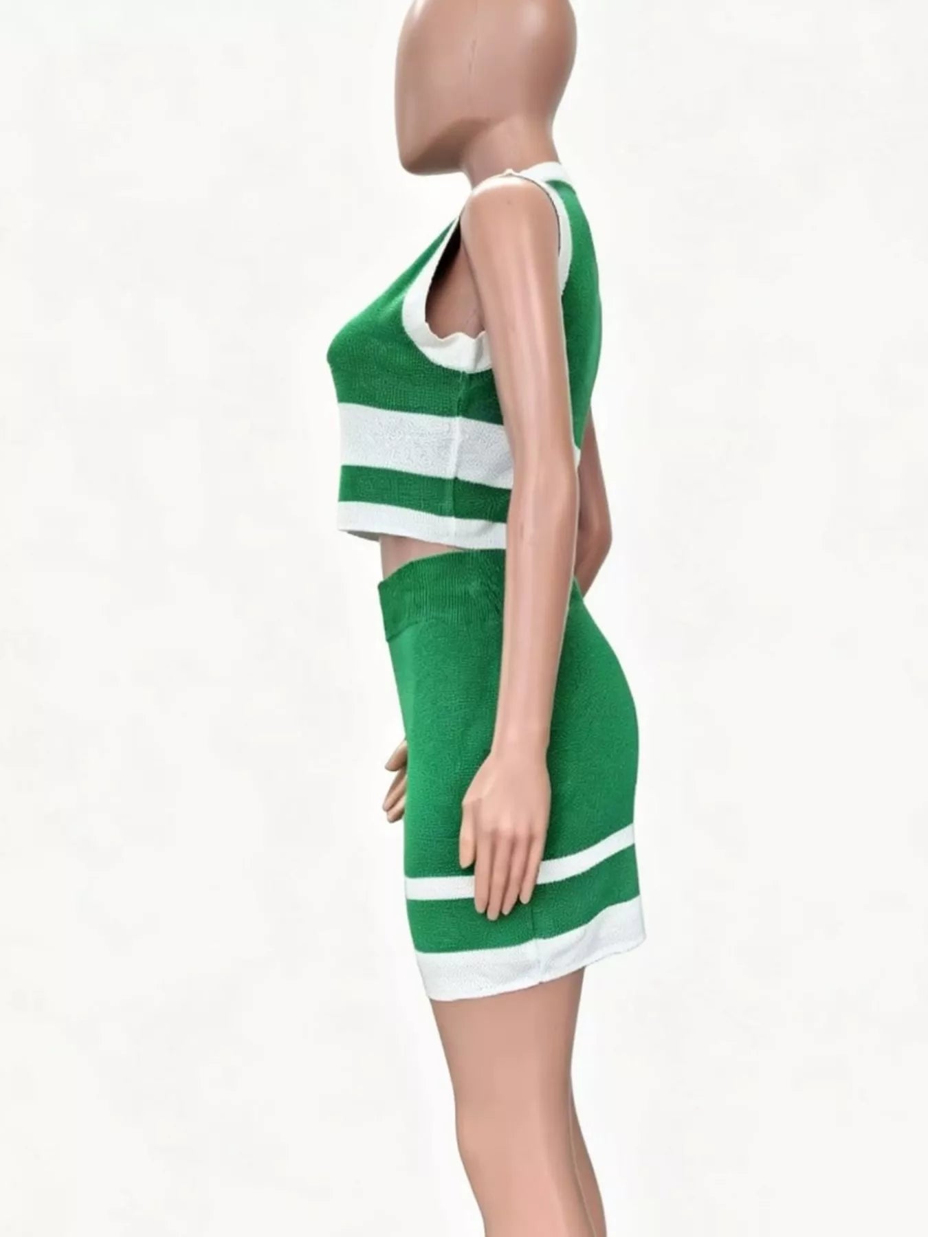 Contrast trim knit tank top and skirt set from Shopimist featuring coordinated design and soft, comfortable fabric.