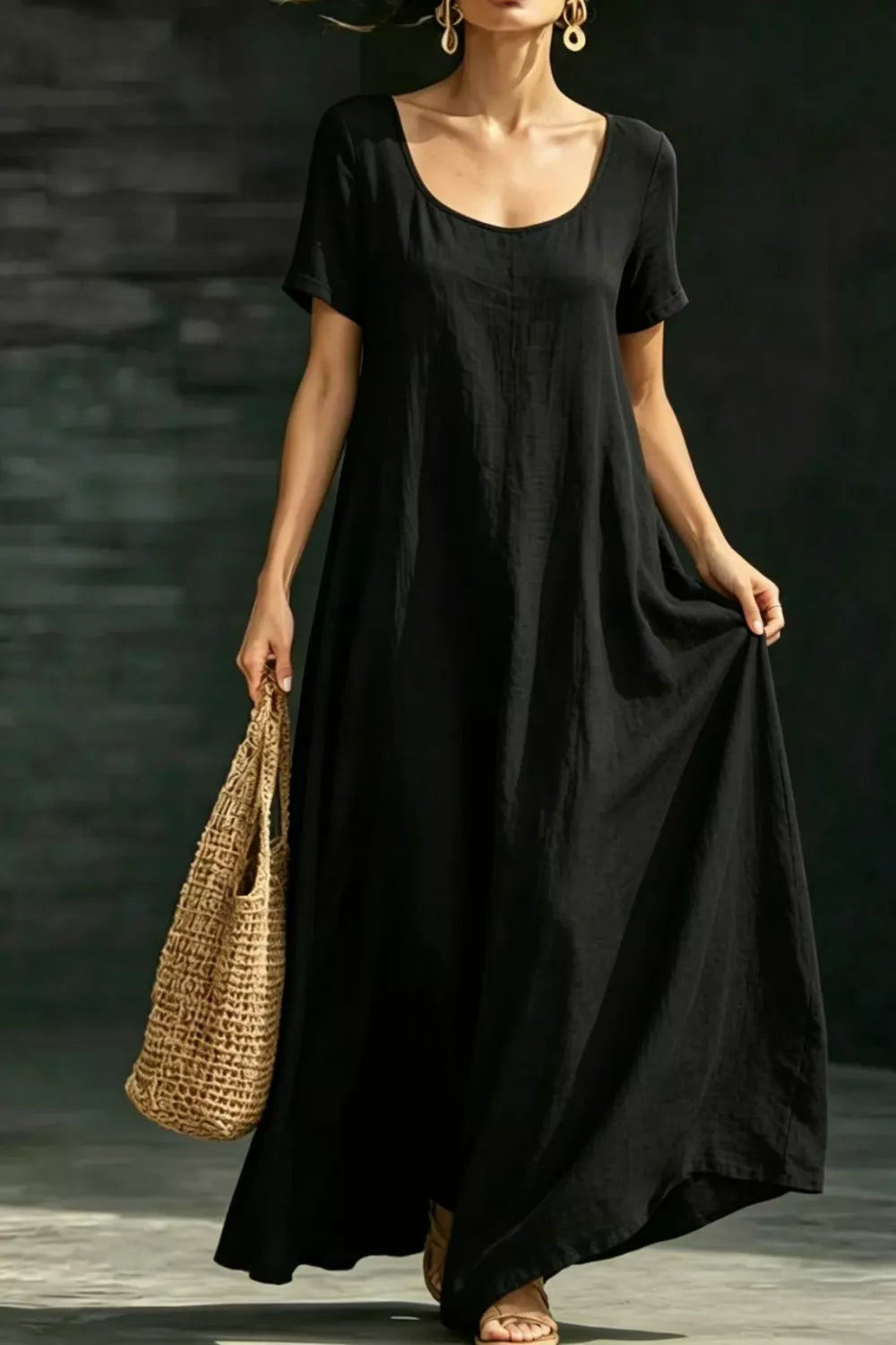 Full size casual loose short sleeve maxi dress by Plush Fashion Hub, flowing fabric and relaxed fit in this stylish plus size dress image.