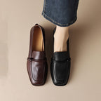 Women’s retro minimalist mid-heel leather shoes by FitiqueFit, featuring sleek design and comfortable mid-heel height.