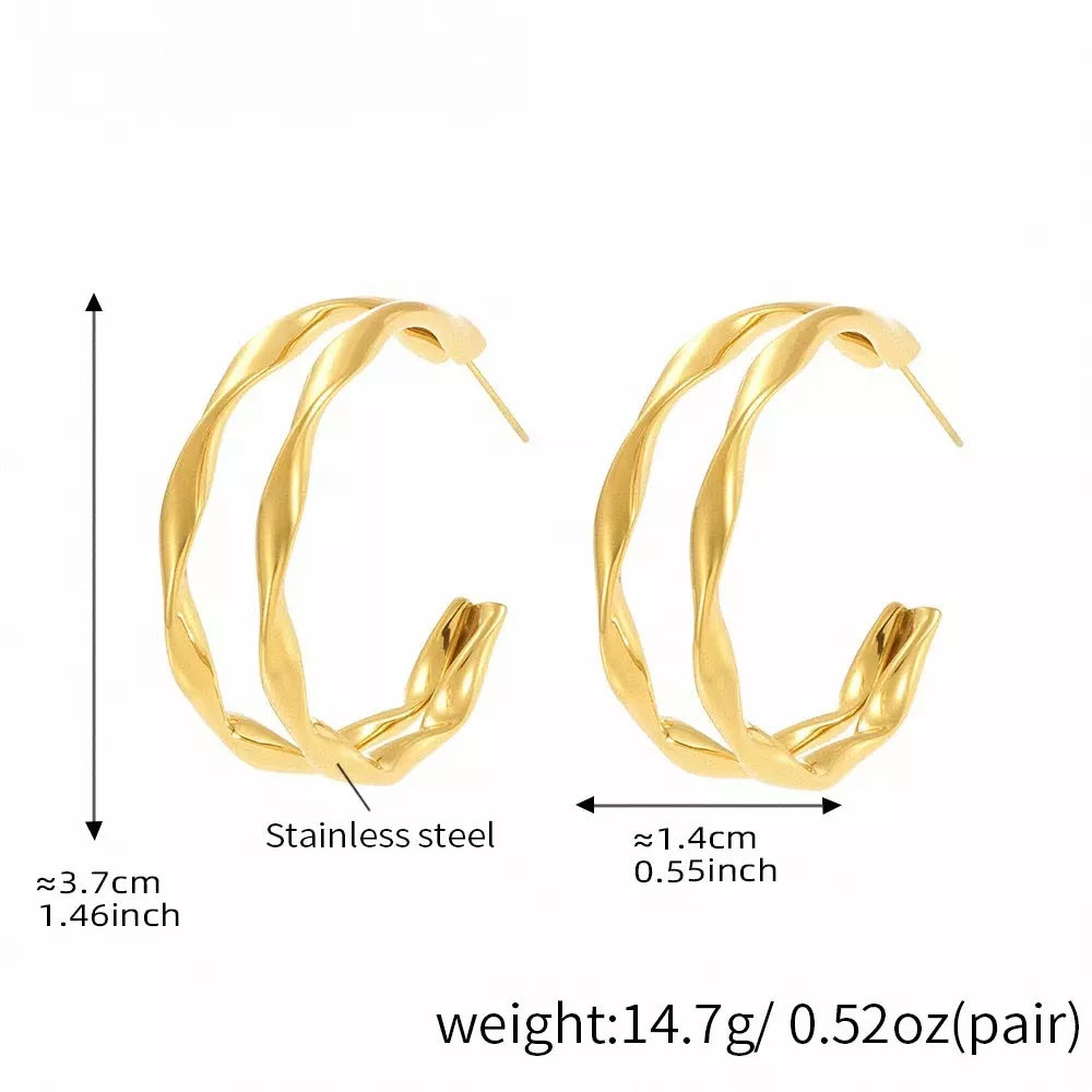 18K gold-plated chunky twisted hoop earrings with bold, textured design, showcasing stylish and statement jewelry.