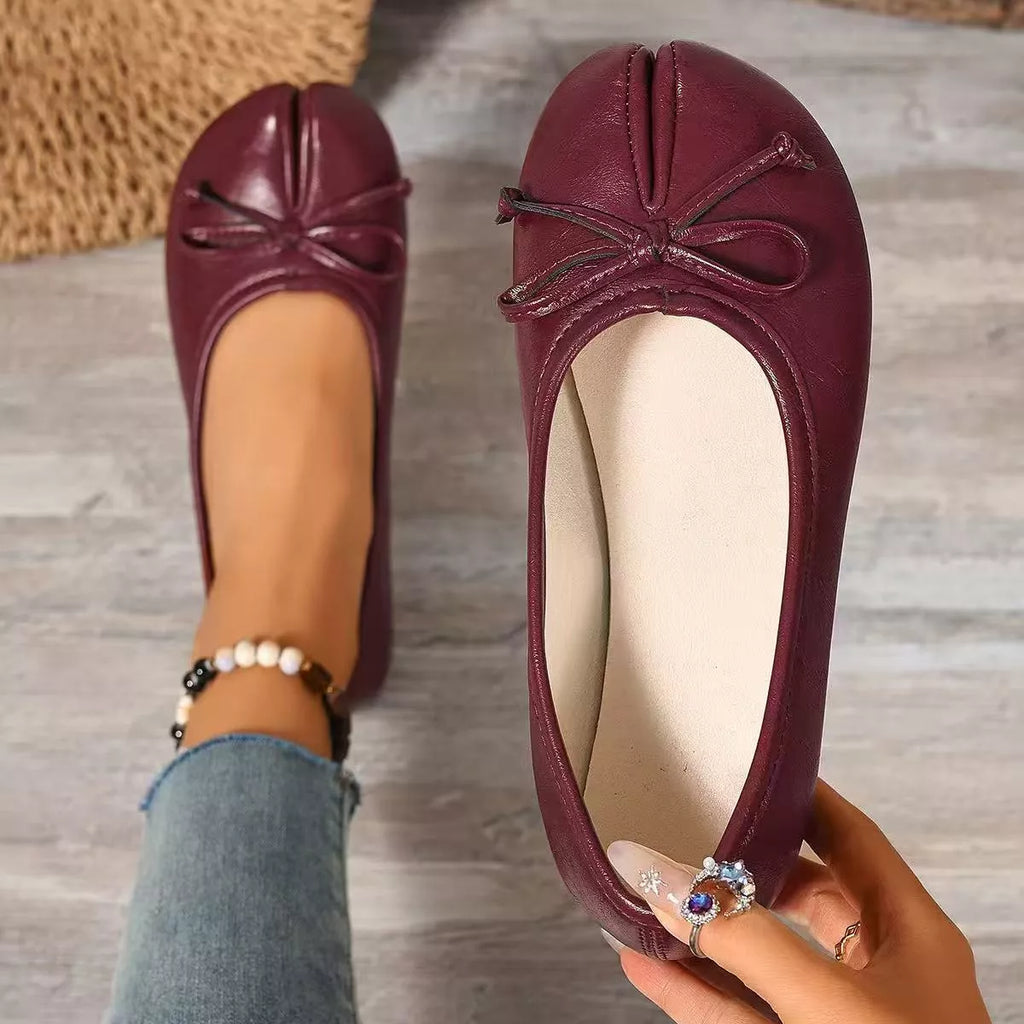 Trendsi Bow Decor Split Toe Slip-On Shoe with stylish bow detail and comfortable slip-on design, perfect for casual wear.