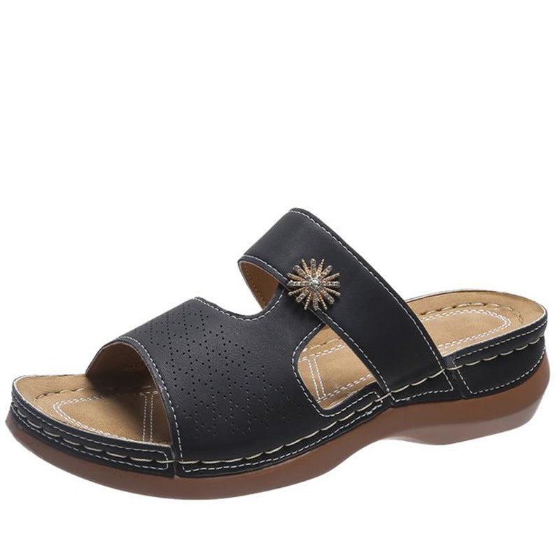 Embroidered fish mouth women's thick sole hollow sandals by Plush Fashion Hub, featuring intricate embroidery and comfortable design